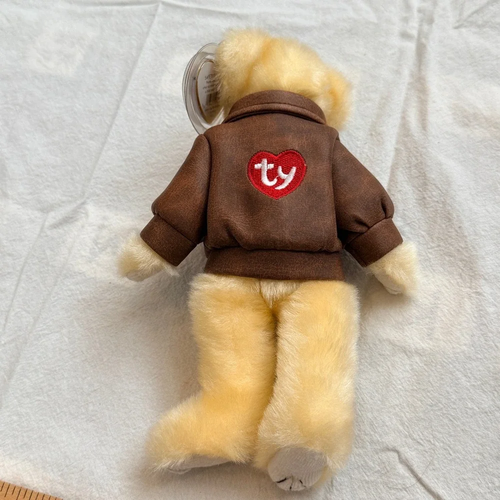 Ty Attic Treasures Baron Bear Aviator Bomber Jacket Tan Brown 8 inch Plush Toy